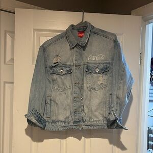 Coca Cola Distressed Denim Jacket in Light Blue